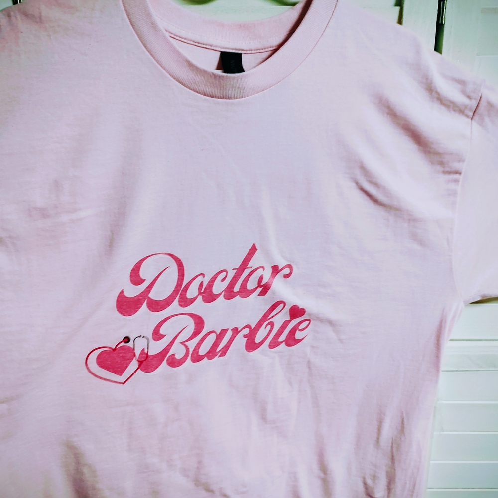 Barbie Custom Designed Women's Large Gildan Light Pink Cotton T-Shirt